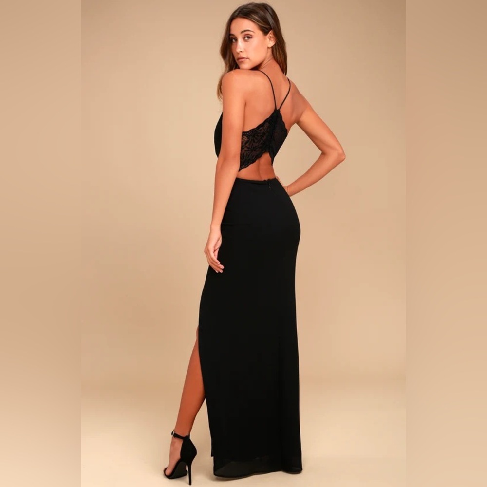 Lulus Story of a Starry Night Backless Lace Maxi Dress Size S NWT